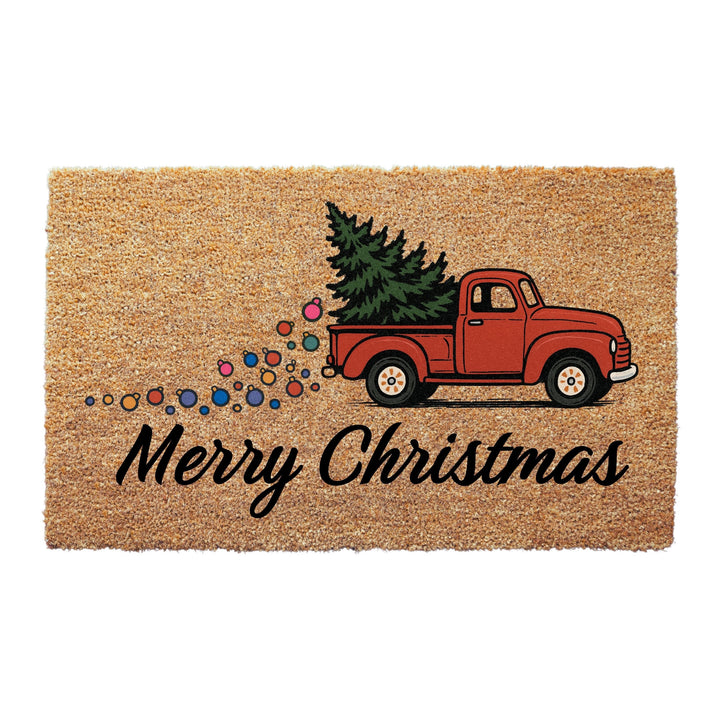 Merry Christmas Red Truck Doormat