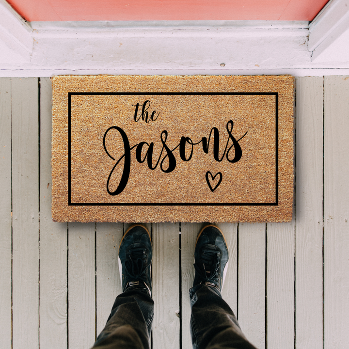 Personalized Family Surname Doormat with Heart and Frame