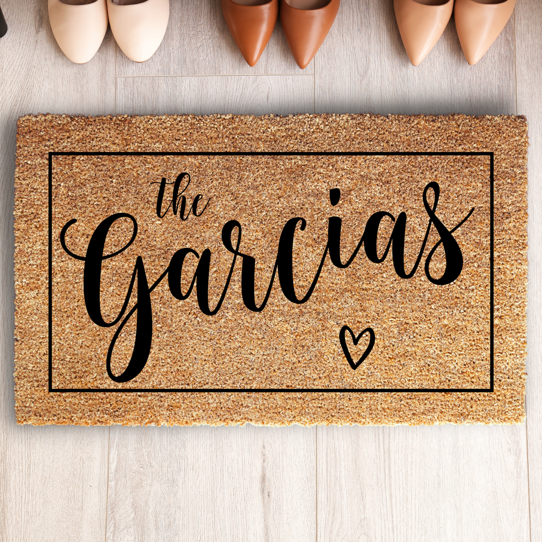 Personalized Family Surname Doormat with Heart and Frame