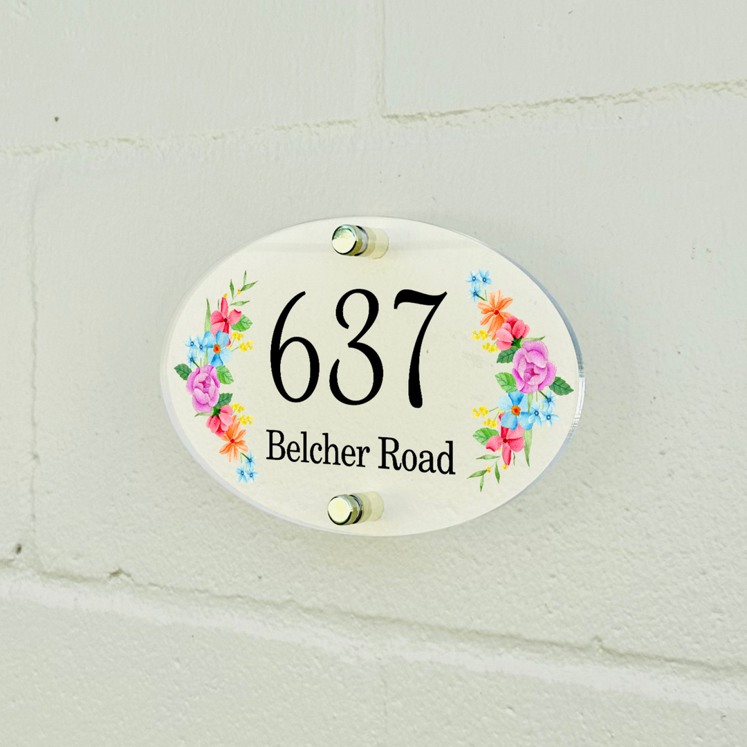 Door Number Plaques with Flower 5x8"- Unique Door Numbers Outdoor Decor