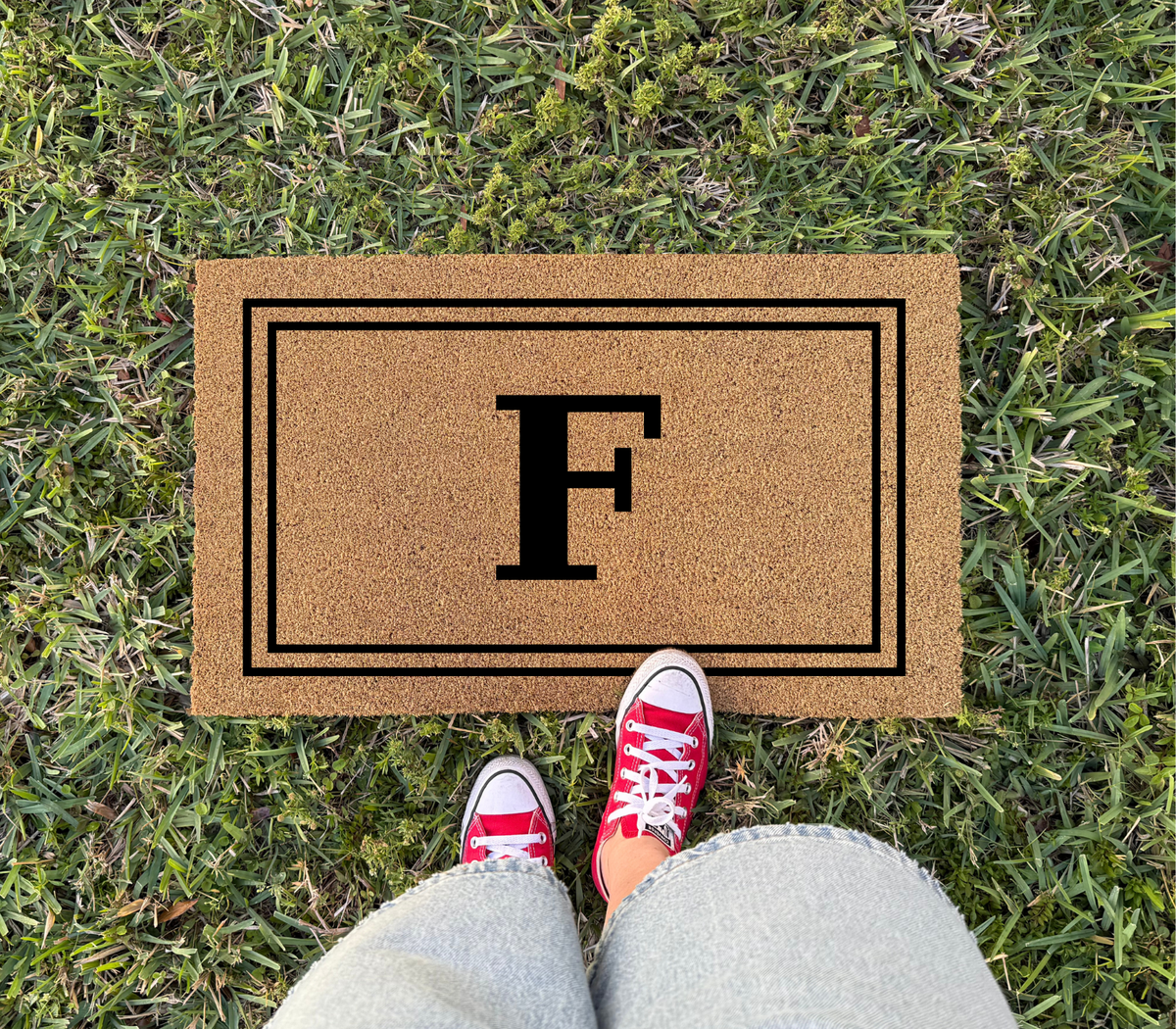 Custom Letter Monogram Doormat with Double Frame