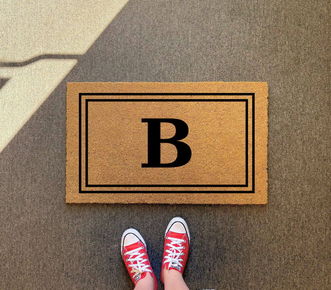 Custom Letter Monogram Doormat with Double Frame