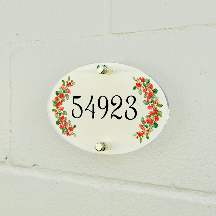 Door Number Plaques with Flower 5x8"- Unique Door Numbers Outdoor Decor