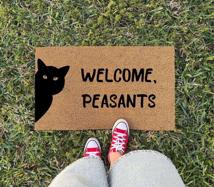 Welcome Peasants Black Cat Doormat