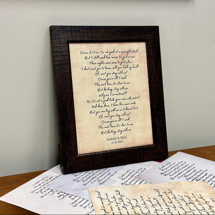 Song Lyrics Printed on Cotton with Frame