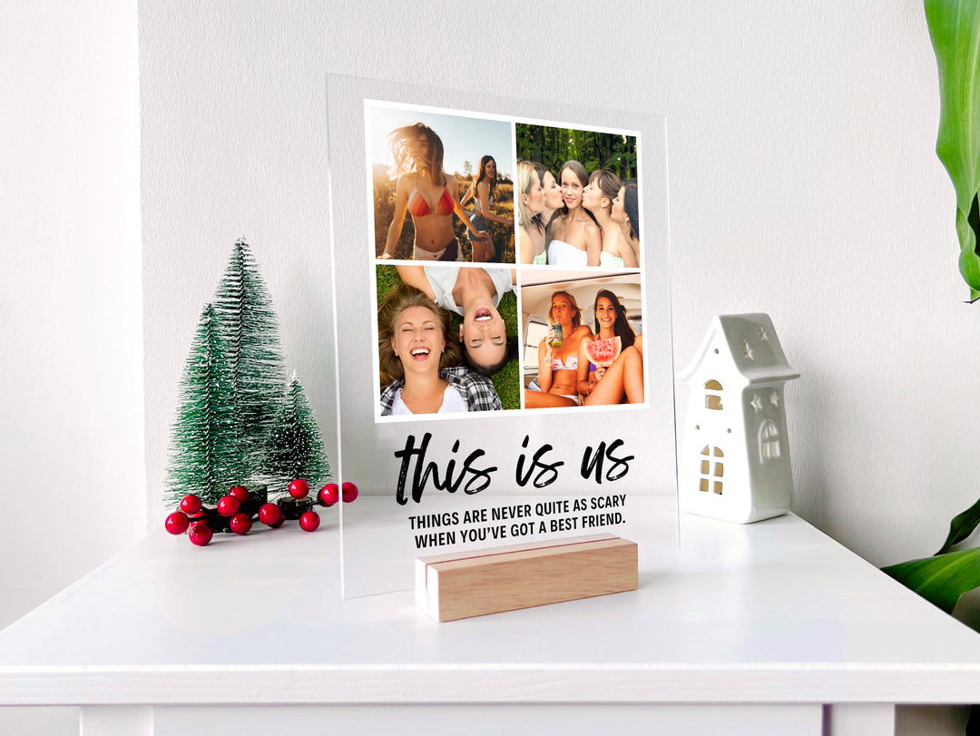 Acrylic 4 Photos Print with Stand & Handwriting Header
