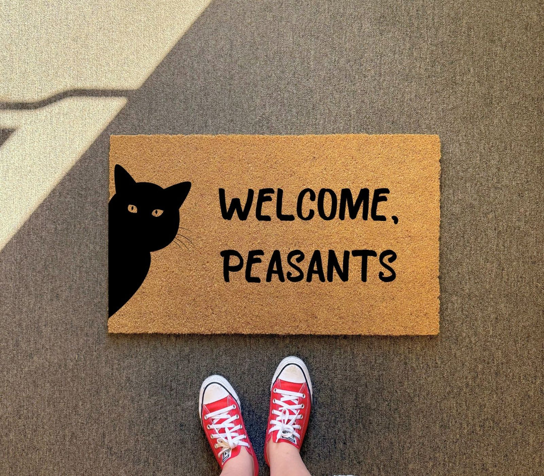 Welcome Peasants Black Cat Doormat