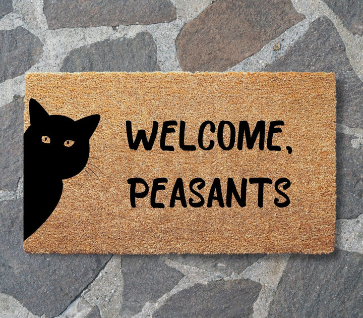 Welcome Peasants Black Cat Doormat