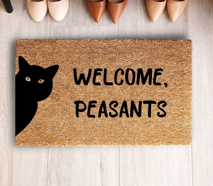 Welcome Peasants Black Cat Doormat