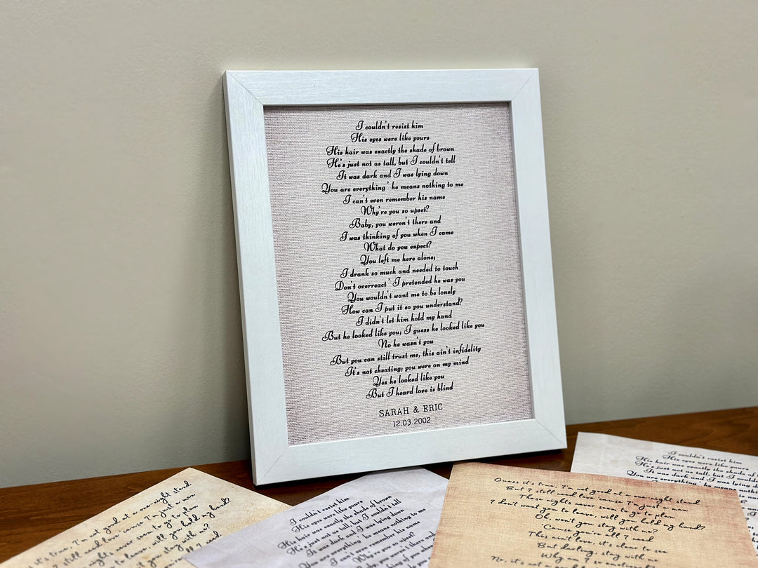 Song Lyrics Printed on Cotton with Frame