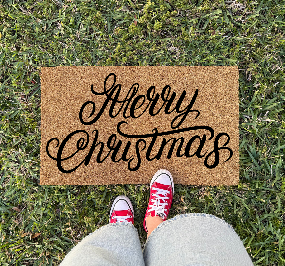 Modern Welcome Doormat Merry Christmas