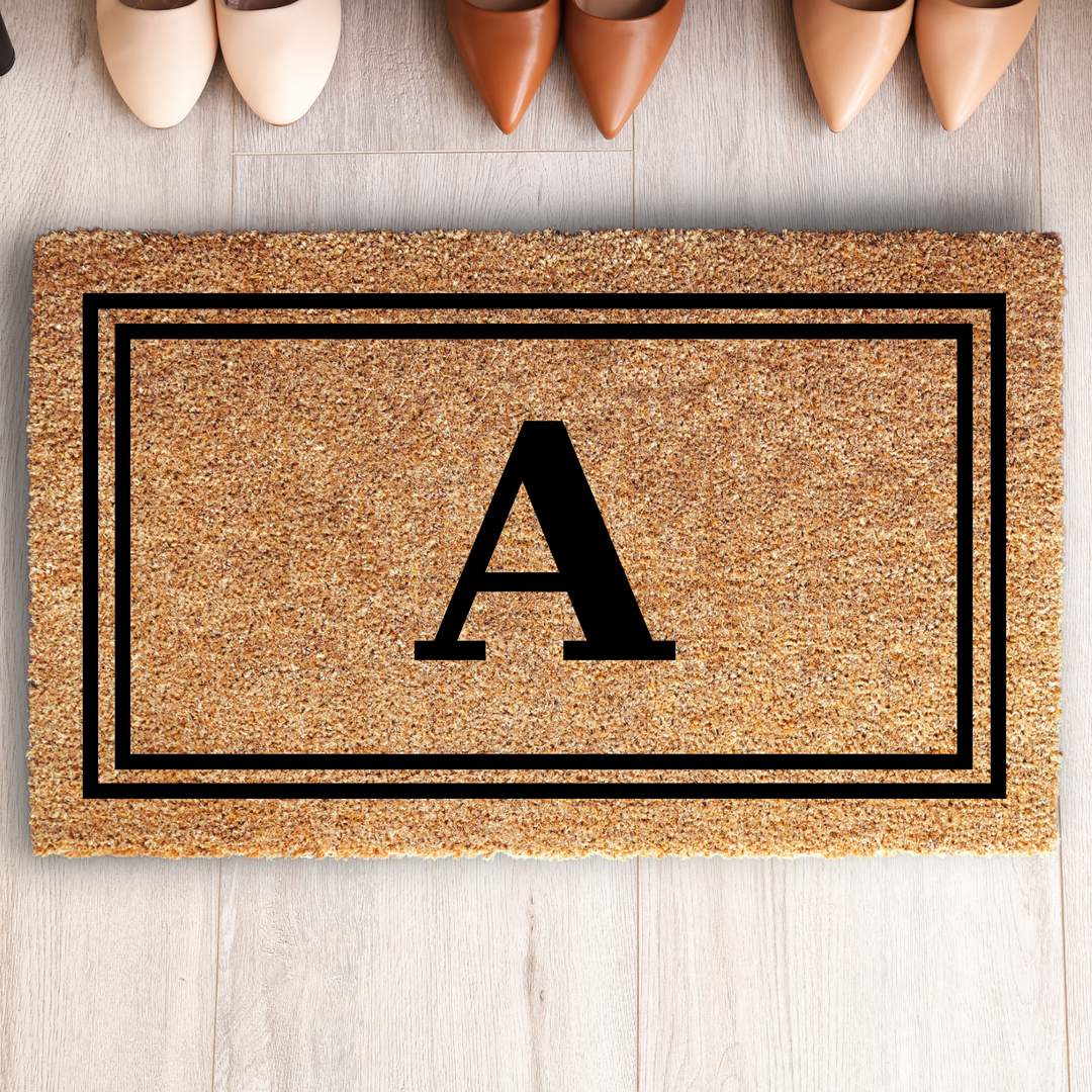 Custom Letter Monogram Doormat with Double Frame