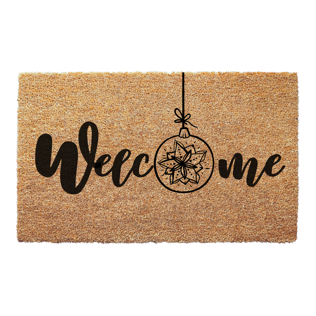 Welcome Doormat with Christmas Ornament Decor