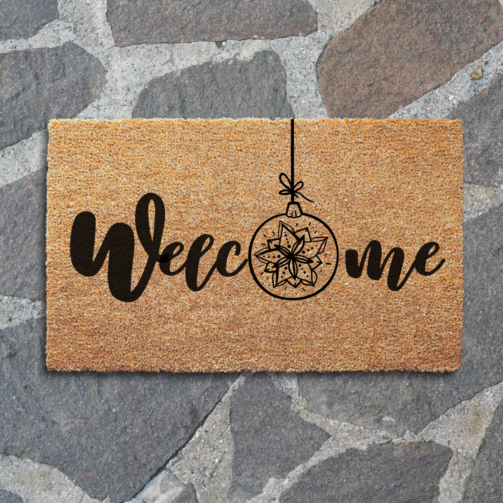 Welcome Doormat with Christmas Ornament Decor