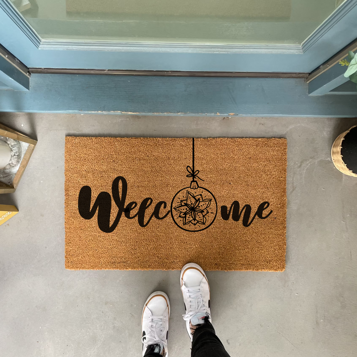 Welcome Doormat with Christmas Ornament Decor