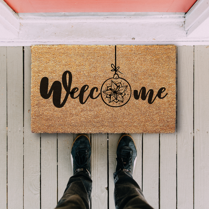 Welcome Doormat with Christmas Ornament Decor