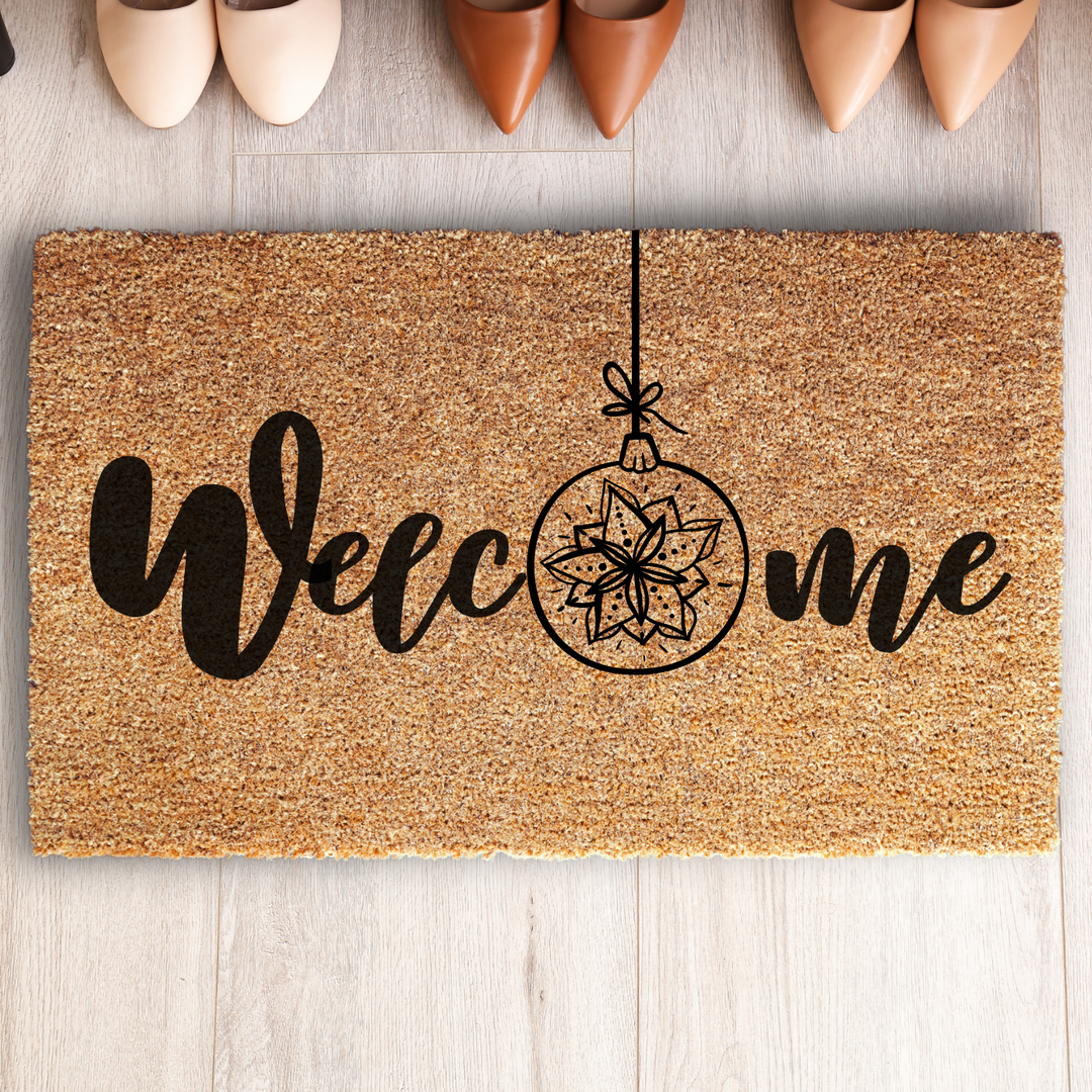 Welcome Doormat with Christmas Ornament Decor