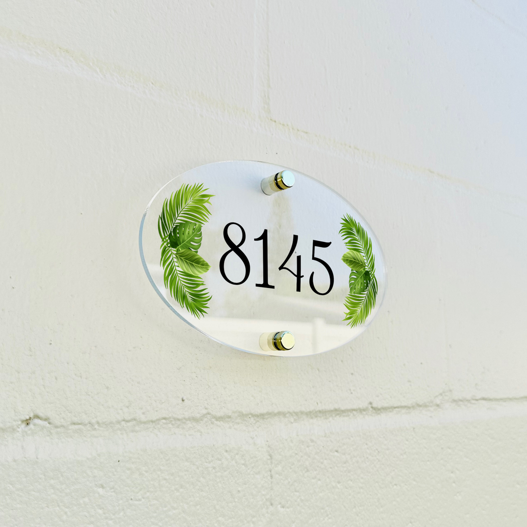 Door Number Plaques with Flower 5x8"- Unique Door Numbers Outdoor Decor