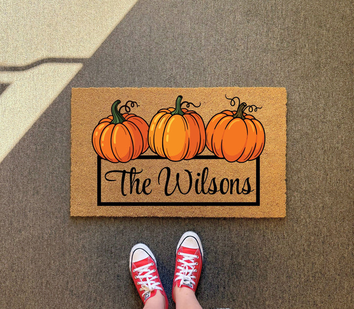3 Pumpkins Family Name Doormat