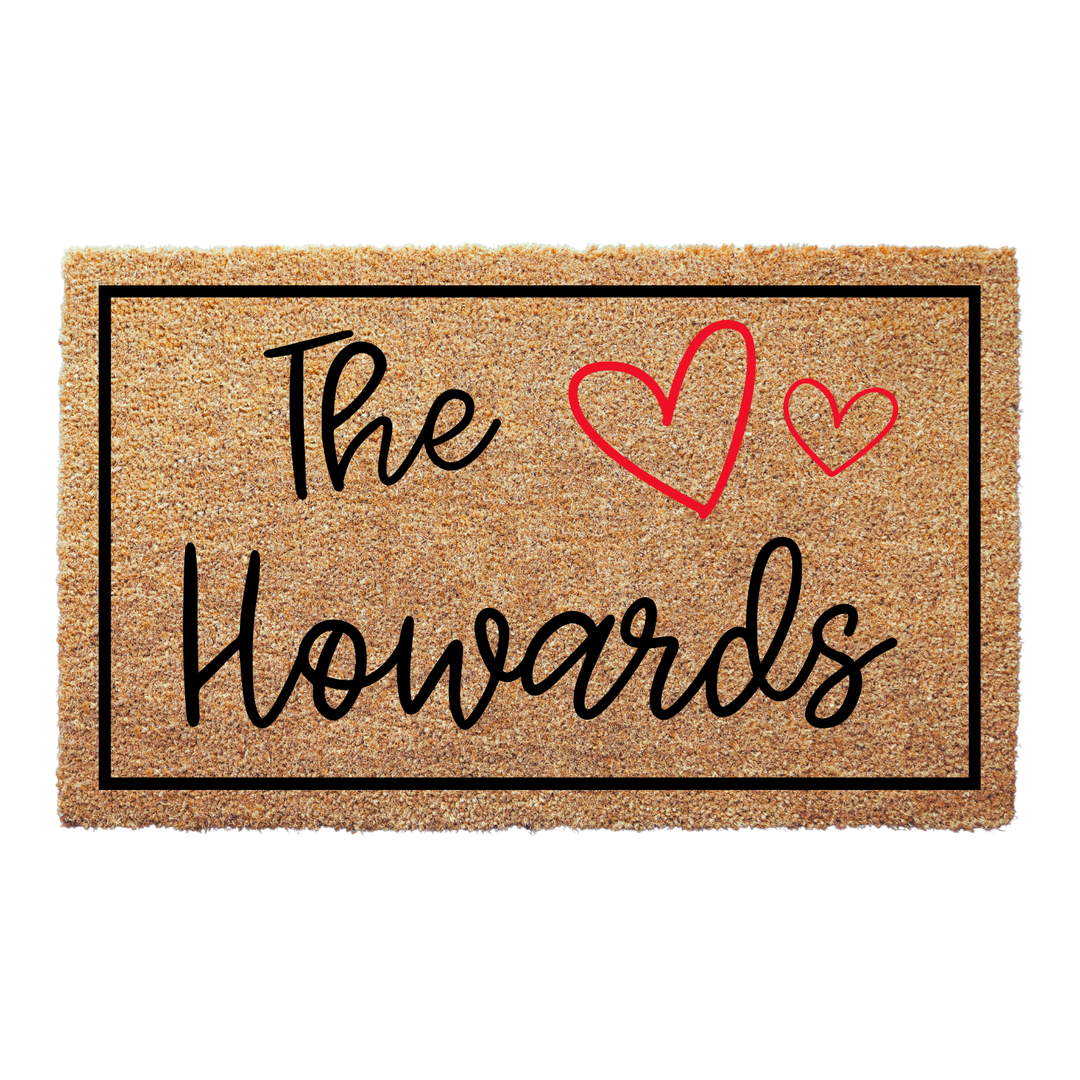 Personalized Family Name Welcome Doormat - Heart Design