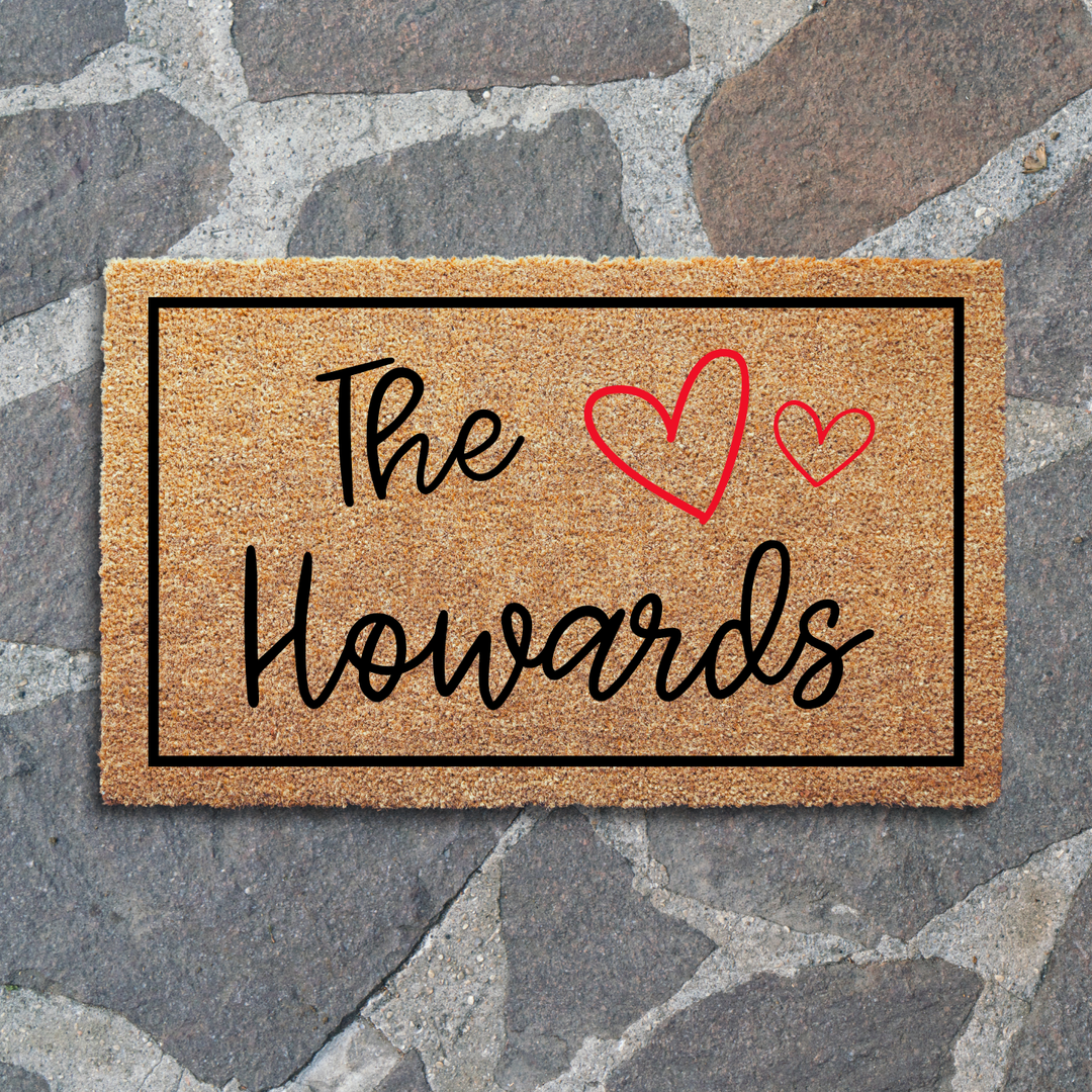 Personalized Family Name Welcome Doormat - Heart Design