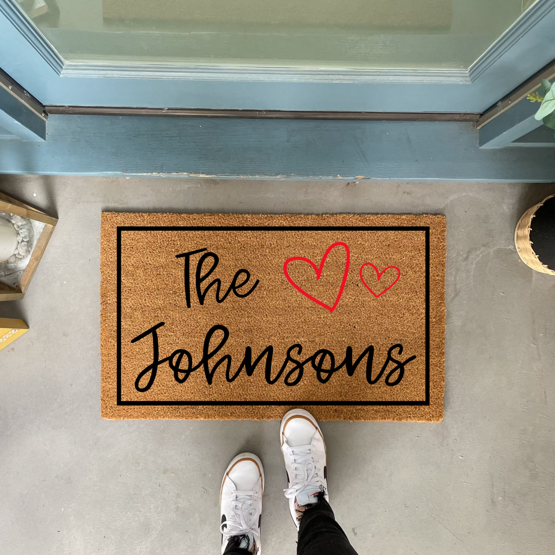 Personalized Family Name Welcome Doormat - Heart Design