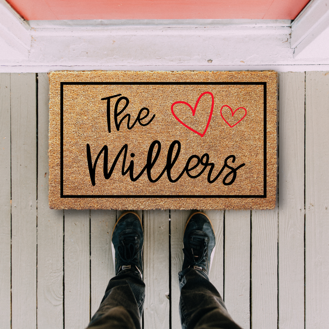 Personalized Family Name Welcome Doormat - Heart Design