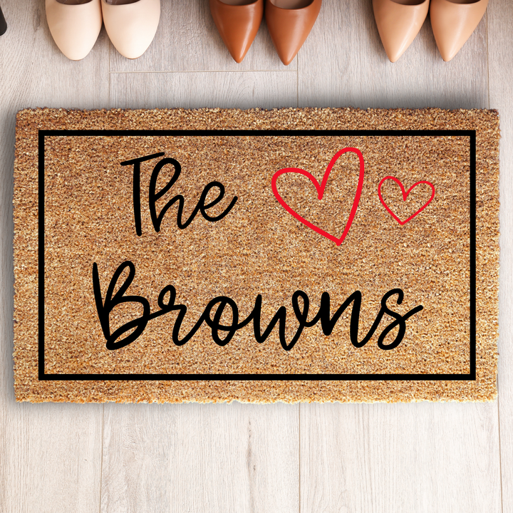 Personalized Family Name Welcome Doormat - Heart Design