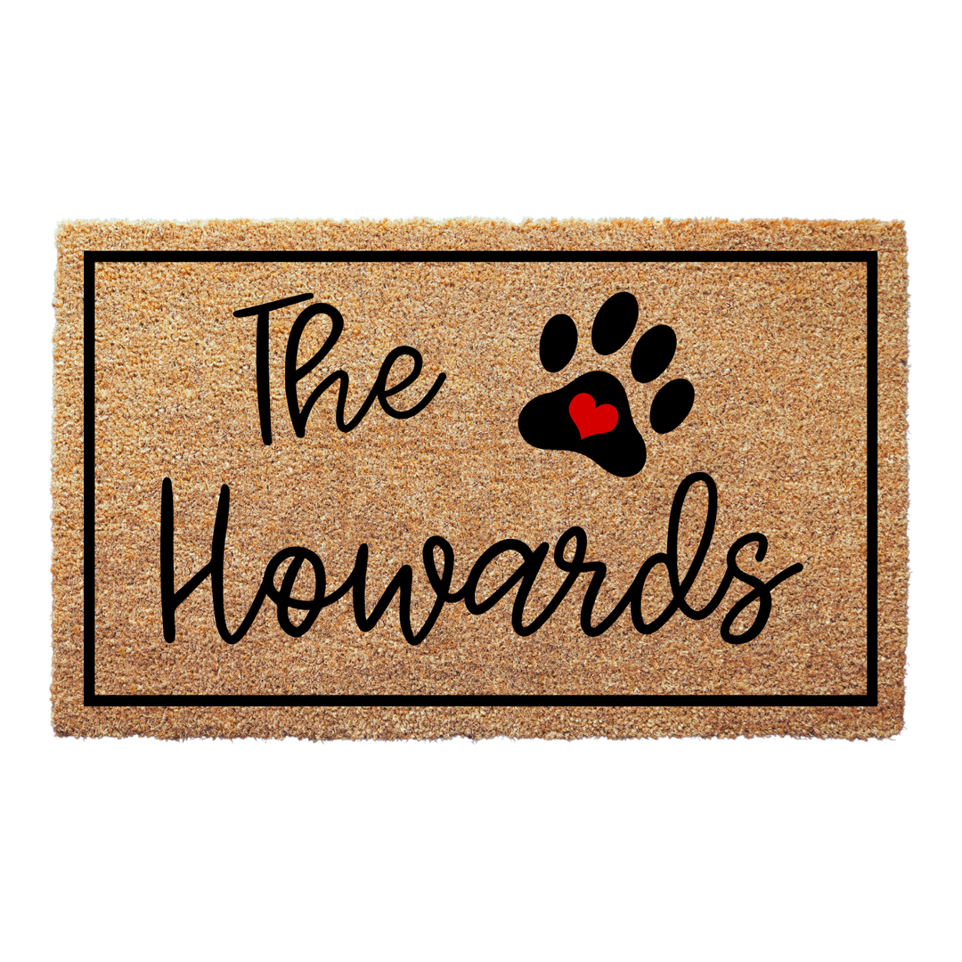 Personalized Family Name Welcome Doormat - Paw Design