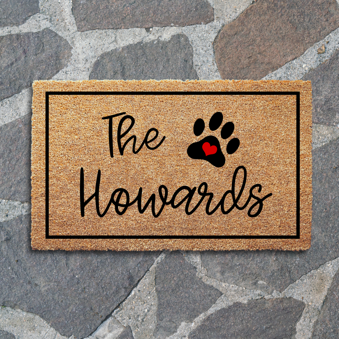 Personalized Family Name Welcome Doormat - Paw Design