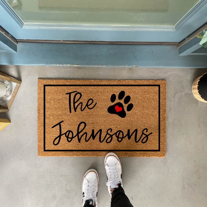 Personalized Family Name Welcome Doormat - Paw Design