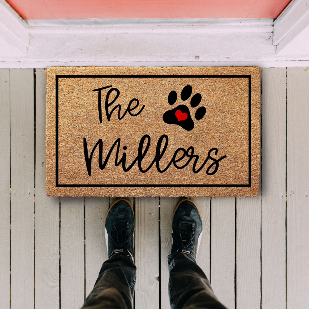 Personalized Family Name Welcome Doormat - Paw Design