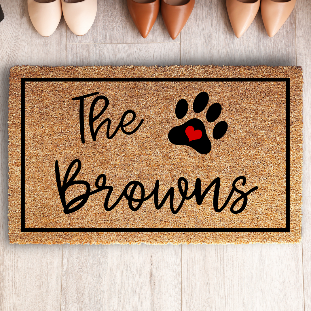 Personalized Family Name Welcome Doormat - Paw Design