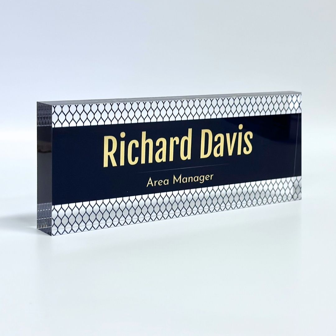 Personalized Desk Name Block - Elegant Navy