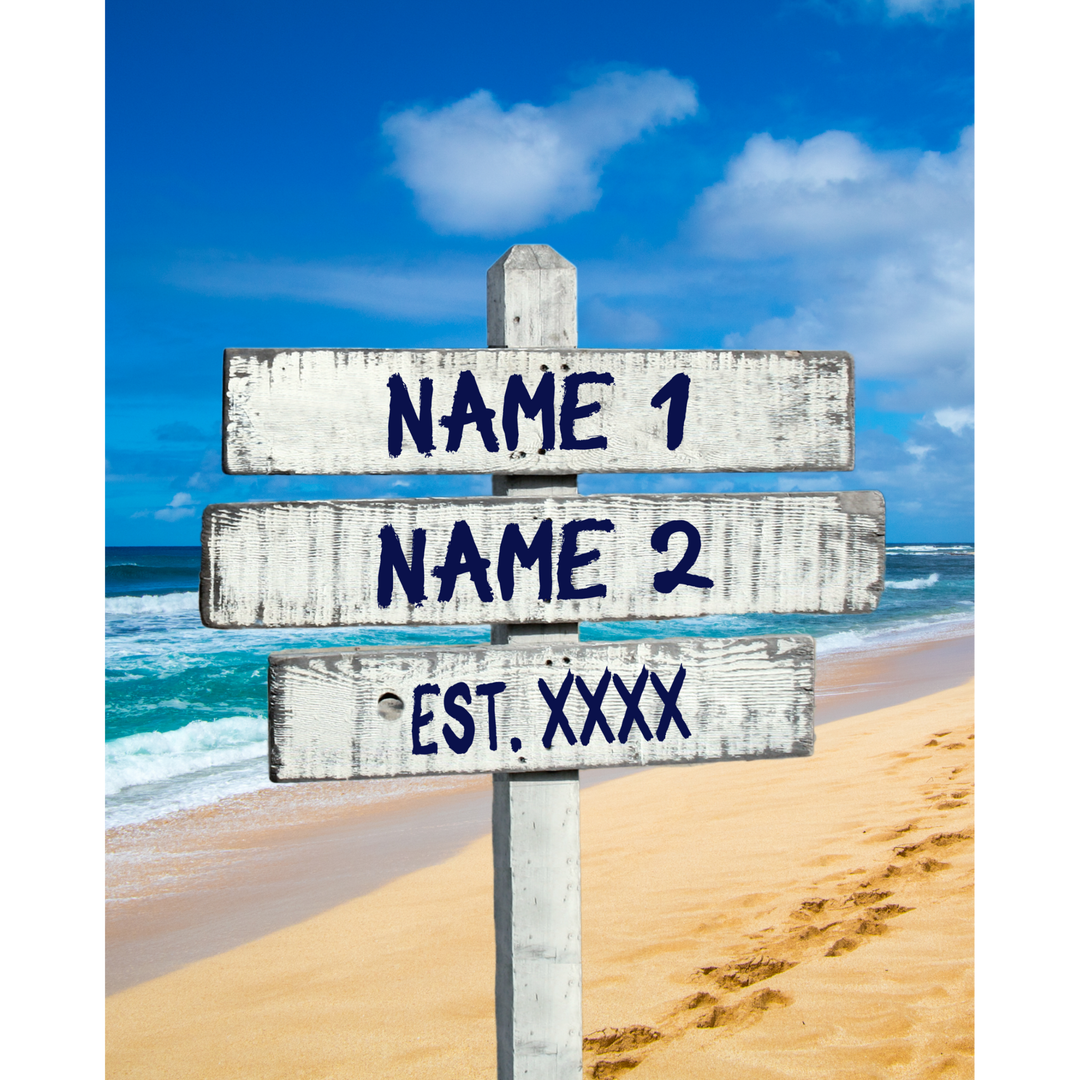 White Beach Sign - Love Sign Framed Canvas Couple's Names