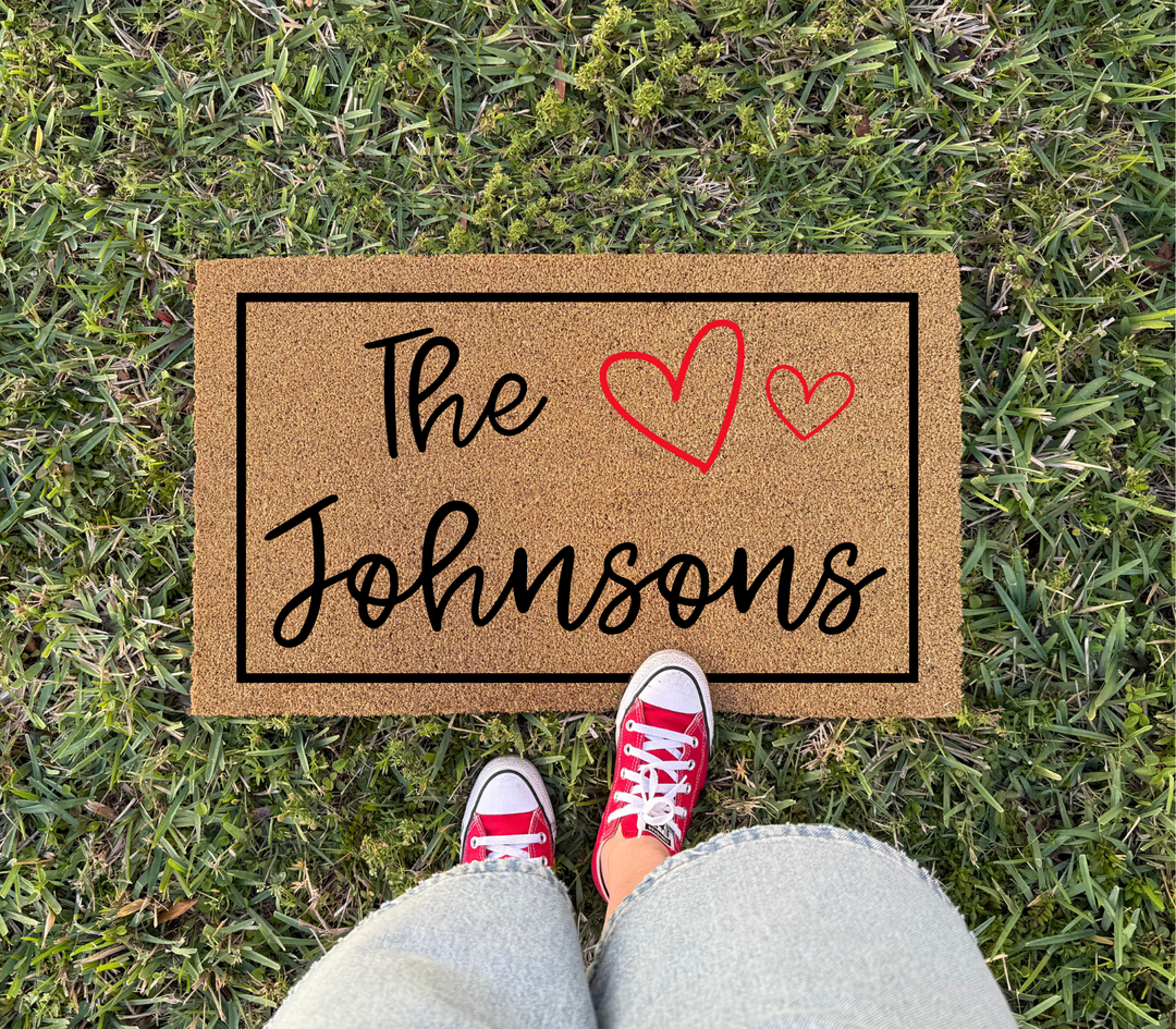 Personalized Family Name Welcome Doormat - Heart Design