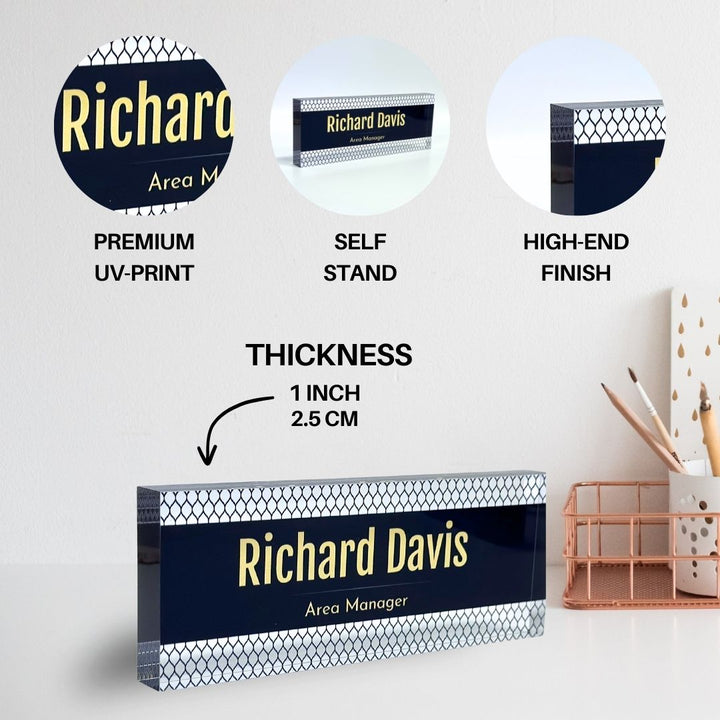 Personalized Desk Name Block - Elegant Navy