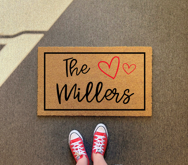 Personalized Family Name Welcome Doormat - Heart Design