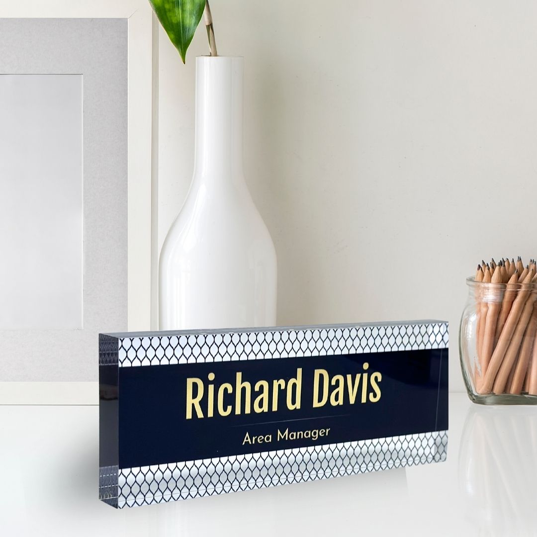 Personalized Desk Name Block - Elegant Navy