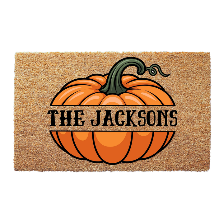 Pumpkin with Family Name Doormat