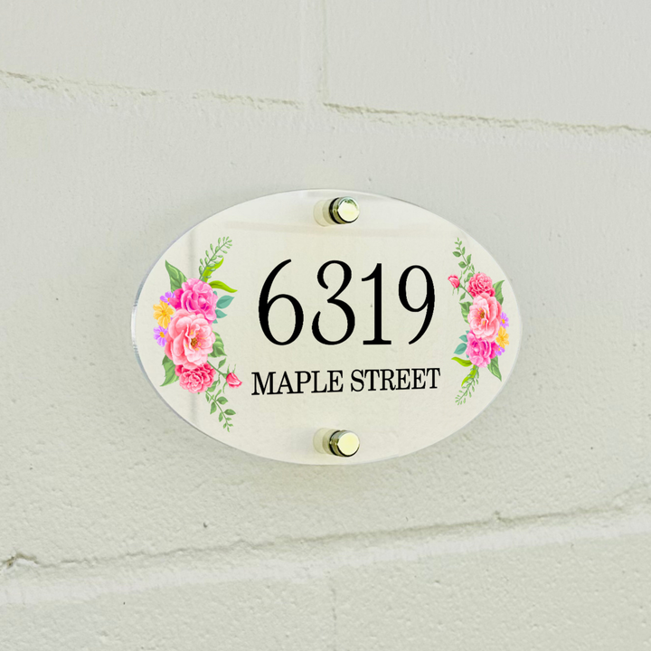 Door Number Plaques with Flower 5x8"- Unique Door Numbers Outdoor Decor