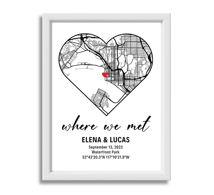 Custom Map Heart Design Framed Canvas - Where We Met Personalized Couple Gift Cotton Sheet