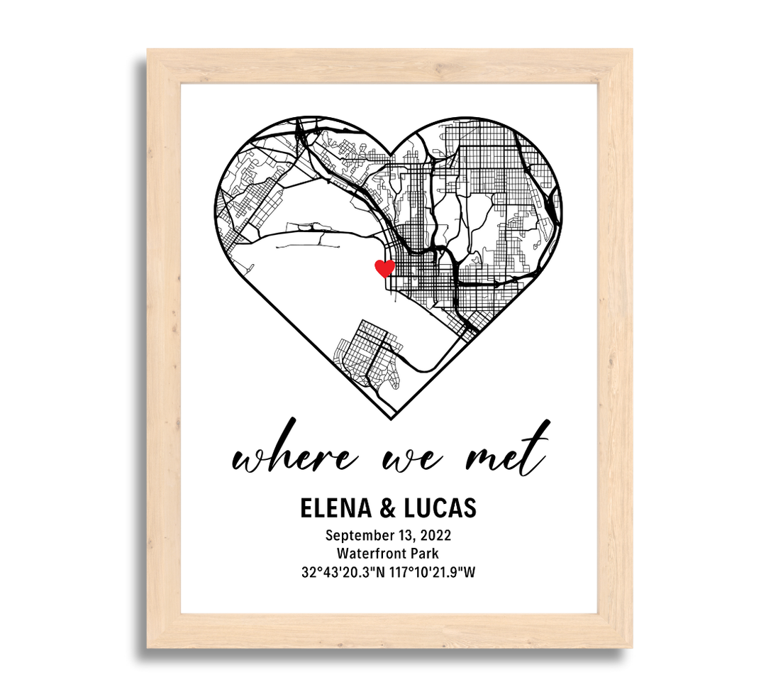 Custom Map Heart Design Framed Canvas - Where We Met Personalized Couple Gift Cotton Sheet