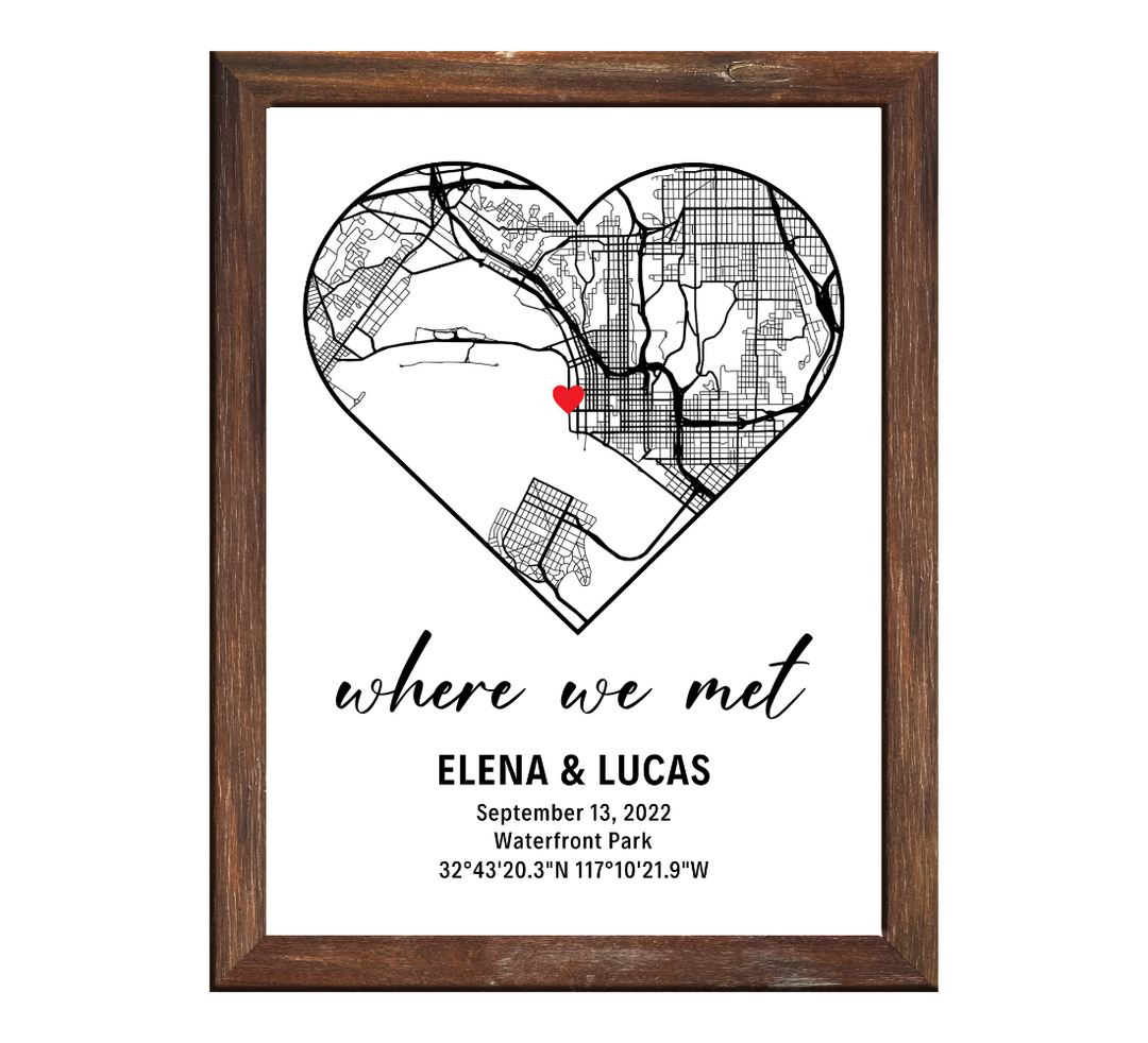 Custom Map Heart Design Framed Canvas - Where We Met Personalized Couple Gift Cotton Sheet