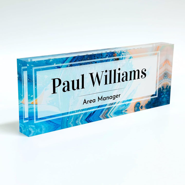 Personalized Desk Name Block - Blue-Beige Paint