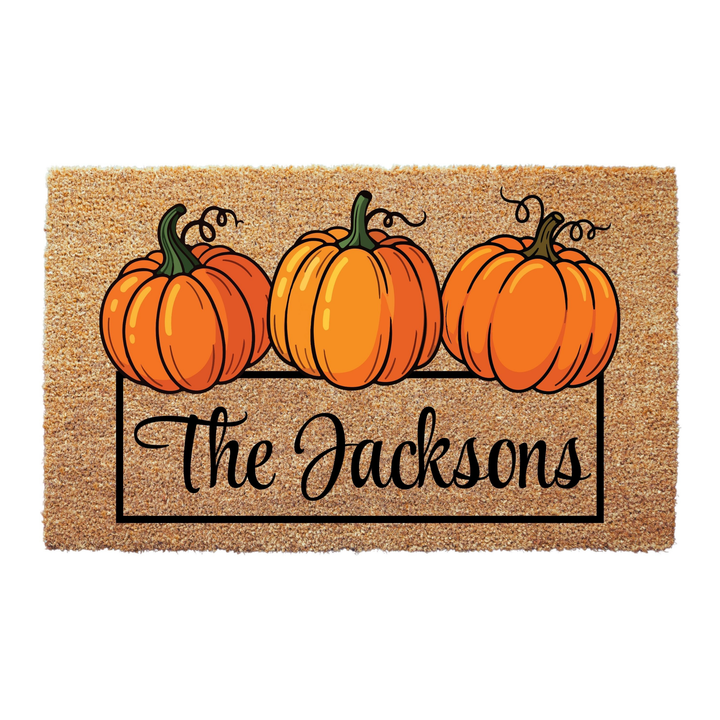 3 Pumpkins Family Name Doormat