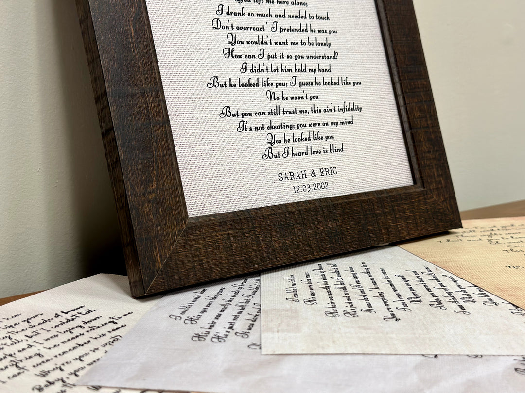 Song Lyrics Printed on Cotton with Frame