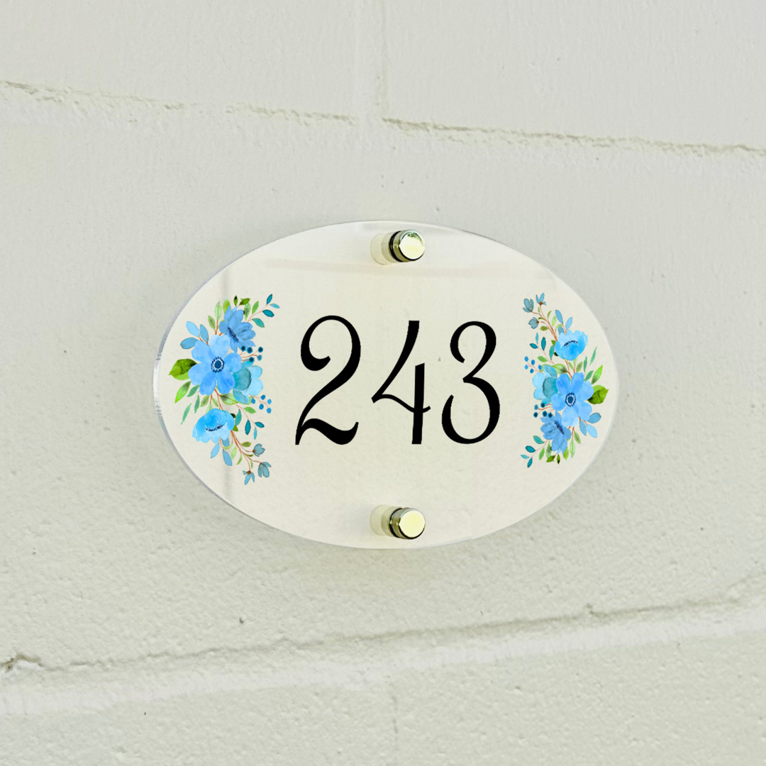 Door Number Plaques with Flower 5x8"- Unique Door Numbers Outdoor Decor