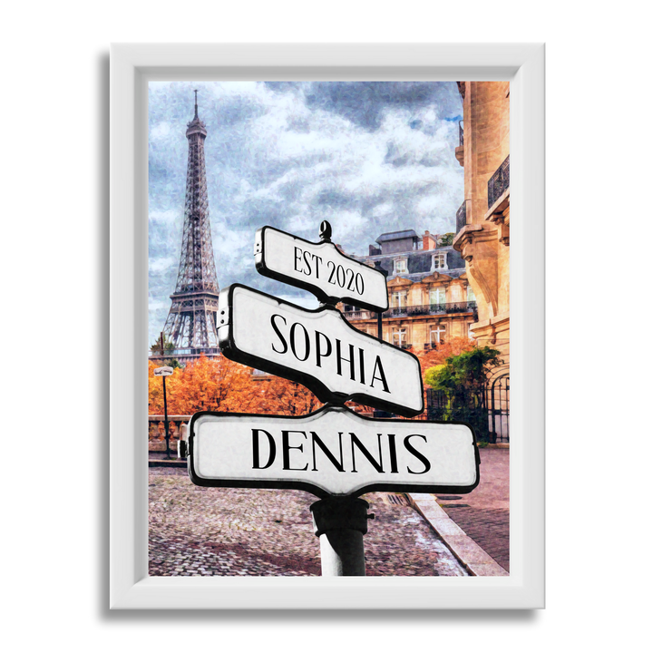 Roadcrossing Street Sign Canvas - Love Sign Couple Street Sign Paris Eiffel Tower