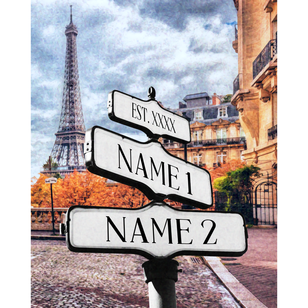 Roadcrossing Street Sign Canvas - Love Sign Couple Street Sign Paris Eiffel Tower